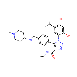 CCNC(=O)c1nnn(-c2cc(C(C)C)c(O)cc2O)c1-c1ccc(CNC2CCN(C)CC2)cc1 ZINC000169313091