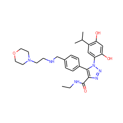 CCNC(=O)c1nnn(-c2cc(C(C)C)c(O)cc2O)c1-c1ccc(CNCCN2CCOCC2)cc1 ZINC000169313088