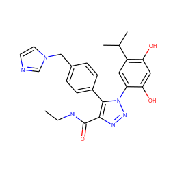 CCNC(=O)c1nnn(-c2cc(C(C)C)c(O)cc2O)c1-c1ccc(Cn2ccnc2)cc1 ZINC000169311418