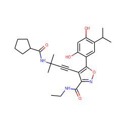 CCNC(=O)c1noc(-c2cc(C(C)C)c(O)cc2O)c1C#CC(C)(C)NC(=O)C1CCCC1 ZINC000473105974