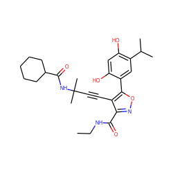 CCNC(=O)c1noc(-c2cc(C(C)C)c(O)cc2O)c1C#CC(C)(C)NC(=O)C1CCCCC1 ZINC000473086706