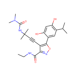 CCNC(=O)c1noc(-c2cc(C(C)C)c(O)cc2O)c1C#CC(C)(C)NC(=O)N(C)C ZINC000473087966