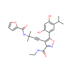 CCNC(=O)c1noc(-c2cc(C(C)C)c(O)cc2O)c1C#CC(C)(C)NC(=O)c1ccco1 ZINC000473091548