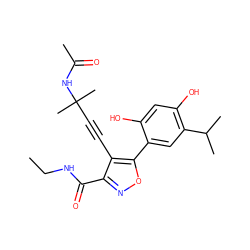 CCNC(=O)c1noc(-c2cc(C(C)C)c(O)cc2O)c1C#CC(C)(C)NC(C)=O ZINC000474609297