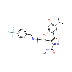 CCNC(=O)c1noc(-c2cc(C(C)C)c(O)cc2O)c1C#CC(C)(C)NCc1ccc(C(F)(F)F)cc1 ZINC000473090280