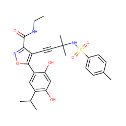 CCNC(=O)c1noc(-c2cc(C(C)C)c(O)cc2O)c1C#CC(C)(C)NS(=O)(=O)c1ccc(C)cc1 ZINC000474605269