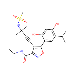 CCNC(=O)c1noc(-c2cc(C(C)C)c(O)cc2O)c1C#CC(C)(C)NS(C)(=O)=O ZINC000474607171