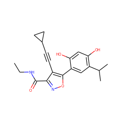 CCNC(=O)c1noc(-c2cc(C(C)C)c(O)cc2O)c1C#CC1CC1 ZINC000473100623