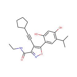 CCNC(=O)c1noc(-c2cc(C(C)C)c(O)cc2O)c1C#CC1CCCC1 ZINC000473105985