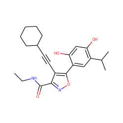 CCNC(=O)c1noc(-c2cc(C(C)C)c(O)cc2O)c1C#CC1CCCCC1 ZINC000473096973