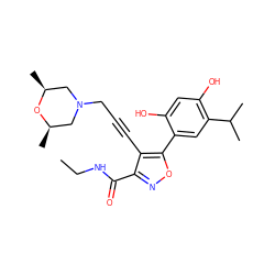 CCNC(=O)c1noc(-c2cc(C(C)C)c(O)cc2O)c1C#CCN1C[C@H](C)O[C@H](C)C1 ZINC000473100647