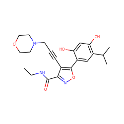 CCNC(=O)c1noc(-c2cc(C(C)C)c(O)cc2O)c1C#CCN1CCOCC1 ZINC000473101660