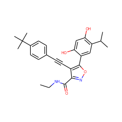 CCNC(=O)c1noc(-c2cc(C(C)C)c(O)cc2O)c1C#Cc1ccc(C(C)(C)C)cc1 ZINC000473097048