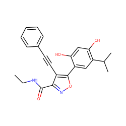 CCNC(=O)c1noc(-c2cc(C(C)C)c(O)cc2O)c1C#Cc1ccccc1 ZINC000473097007