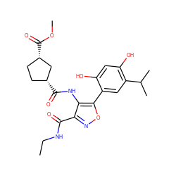 CCNC(=O)c1noc(-c2cc(C(C)C)c(O)cc2O)c1NC(=O)[C@@H]1CC[C@H](C(=O)OC)C1 ZINC000073223172