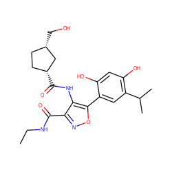 CCNC(=O)c1noc(-c2cc(C(C)C)c(O)cc2O)c1NC(=O)[C@@H]1CC[C@H](CO)C1 ZINC000073223621