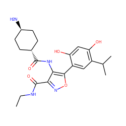 CCNC(=O)c1noc(-c2cc(C(C)C)c(O)cc2O)c1NC(=O)[C@H]1CC[C@H](N)CC1 ZINC000261172352