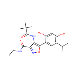 CCNC(=O)c1noc(-c2cc(C(C)C)c(O)cc2O)c1NC(=O)C(C)(C)C ZINC000073224077