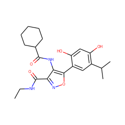 CCNC(=O)c1noc(-c2cc(C(C)C)c(O)cc2O)c1NC(=O)C1CCCCC1 ZINC000068196909