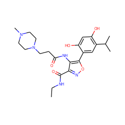 CCNC(=O)c1noc(-c2cc(C(C)C)c(O)cc2O)c1NC(=O)CCN1CCN(C)CC1 ZINC000073222983