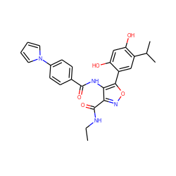 CCNC(=O)c1noc(-c2cc(C(C)C)c(O)cc2O)c1NC(=O)c1ccc(-n2cccc2)cc1 ZINC000073224795