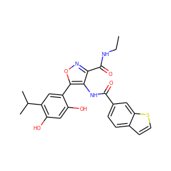 CCNC(=O)c1noc(-c2cc(C(C)C)c(O)cc2O)c1NC(=O)c1ccc2ccsc2c1 ZINC000073219377