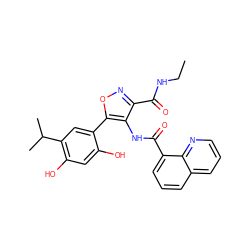 CCNC(=O)c1noc(-c2cc(C(C)C)c(O)cc2O)c1NC(=O)c1cccc2cccnc12 ZINC000082158384