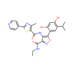 CCNC(=O)c1noc(-c2cc(C(C)C)c(O)cc2O)c1NC(=O)c1sc(-c2ccncc2)nc1C ZINC000082158142