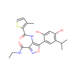 CCNC(=O)c1noc(-c2cc(C(C)C)c(O)cc2O)c1NC(=O)c1sccc1C ZINC000068196906