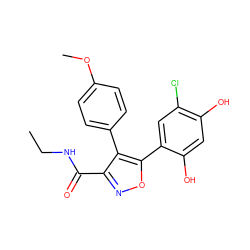 CCNC(=O)c1noc(-c2cc(Cl)c(O)cc2O)c1-c1ccc(OC)cc1 ZINC000014974852