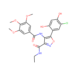 CCNC(=O)c1noc(-c2cc(Cl)c(O)cc2O)c1NC(=O)c1cc(OC)c(OC)c(OC)c1 ZINC000073222362