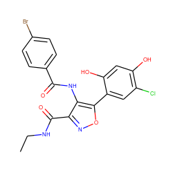 CCNC(=O)c1noc(-c2cc(Cl)c(O)cc2O)c1NC(=O)c1ccc(Br)cc1 ZINC000073225042