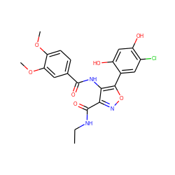 CCNC(=O)c1noc(-c2cc(Cl)c(O)cc2O)c1NC(=O)c1ccc(OC)c(OC)c1 ZINC000073225044