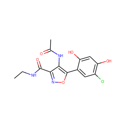 CCNC(=O)c1noc(-c2cc(Cl)c(O)cc2O)c1NC(C)=O ZINC000073222900