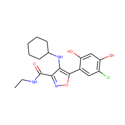 CCNC(=O)c1noc(-c2cc(Cl)c(O)cc2O)c1NC1CCCCC1 ZINC000073221702