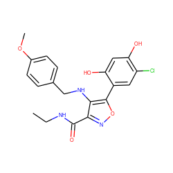 CCNC(=O)c1noc(-c2cc(Cl)c(O)cc2O)c1NCc1ccc(OC)cc1 ZINC000082157535