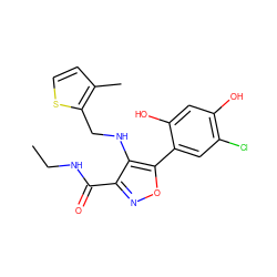 CCNC(=O)c1noc(-c2cc(Cl)c(O)cc2O)c1NCc1sccc1C ZINC000082158386