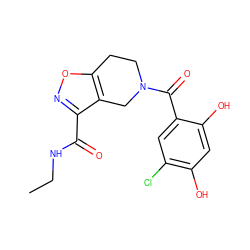 CCNC(=O)c1noc2c1CN(C(=O)c1cc(Cl)c(O)cc1O)CC2 ZINC000169310169