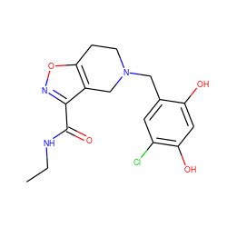 CCNC(=O)c1noc2c1CN(Cc1cc(Cl)c(O)cc1O)CC2 ZINC000169311782