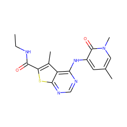 CCNC(=O)c1sc2ncnc(Nc3cc(C)cn(C)c3=O)c2c1C ZINC000299860922