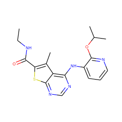 CCNC(=O)c1sc2ncnc(Nc3cccnc3OC(C)C)c2c1C ZINC000169708375