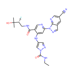 CCNC(=O)n1cc(Nc2cc(-n3ncc4cc(C#N)cnc43)ncc2C(=O)NC[C@@H](F)C(C)(C)O)cn1 ZINC001772626021