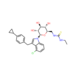 CCNC(=S)NC[C@H]1O[C@@H](n2cc(Cc3ccc(C4CC4)cc3)c3c(Cl)cccc32)[C@H](O)[C@@H](O)[C@@H]1O ZINC000219001691