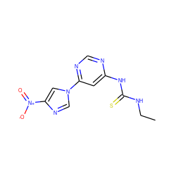 CCNC(=S)Nc1cc(-n2cnc([N+](=O)[O-])c2)ncn1 ZINC001772582921