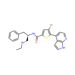 CCNC[C@@H](Cc1ccccc1)NC(=O)c1cc(Br)c(-c2ccnc3[nH]ccc23)s1 ZINC000040892371