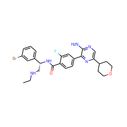 CCNC[C@@H](NC(=O)c1ccc(-c2nc(C3CCOCC3)cnc2N)cc1F)c1cccc(Br)c1 ZINC001772611842