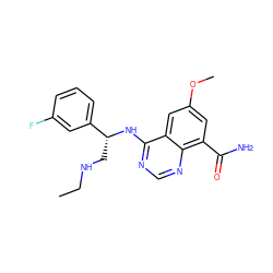 CCNC[C@@H](Nc1ncnc2c(C(N)=O)cc(OC)cc12)c1cccc(F)c1 ZINC000114345690