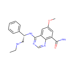 CCNC[C@@H](Nc1ncnc2c(C(N)=O)cc(OC)cc12)c1ccccc1 ZINC000114348161