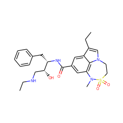 CCNC[C@@H](O)[C@H](Cc1ccccc1)NC(=O)c1cc2c3c(c1)c(CC)cn3CCS(=O)(=O)N2C ZINC000042923511