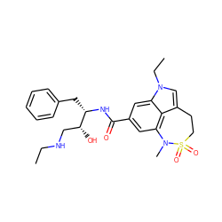 CCNC[C@@H](O)[C@H](Cc1ccccc1)NC(=O)c1cc2c3c(cn(CC)c3c1)CCS(=O)(=O)N2C ZINC000034581927